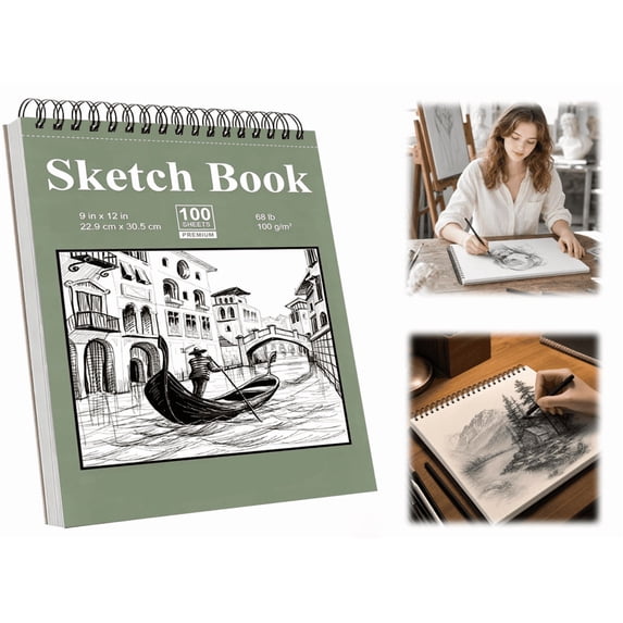 Sketch Books, 9" x 12" Inch Top Spiral Bound Sketch Pad, Drawing Paper Pad, Sketchbook for Drawing, Art Supplies for Adults (E)