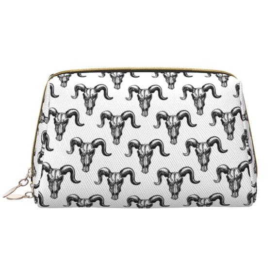 Sketch Cool Goat Skull Makeup Bag, Large Capacity Travel Cosmetic Bag for Women Girls- Travel Toiletry Bag Leather Portable Waterproof Makeup Case Organizer with Handle