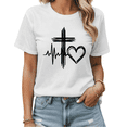 thumbnail image 1 of Sketch Cross Heartbeat Graphic Tees Womens T-shirt White/Black S-5XL Shirts Faith Tops, 1 of 4