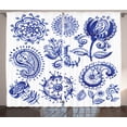 thumbnail image 1 of Ambesonne Paisley Curtains 2 Panel Set, Watercolor Mandala, 108" x 84", Navy Blue White, 1 of 3