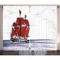 thumbnail image 1 of Ambesonne Sketch Curtains 2 Panel Set, Saliling Ship on Sea, 108" x 84", Dark Purple Ruby Black, 1 of 3