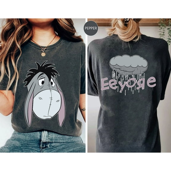 Sketch Eeyore Big Face 2 Sided Comfort Colors T-Shirt, Retro Winnie The Pooh Disney Tee, Could Be Worse Not Sure How, Disneyland Trip,Pepper Color,Size 2XL