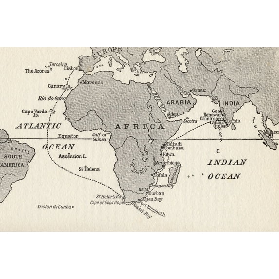 Sketch Map Illustrating Vasco Da Gama's Voyages The Dotted Line Indicates The First Voyage To India In 1497 From The G 1