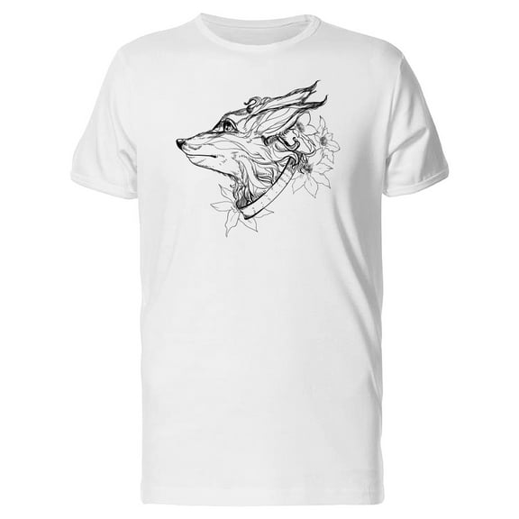 Sketch Of A Fox And Flowers T-Shirt Men -Image by Shutterstock, Male Medium