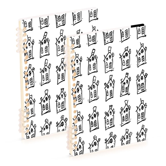 Sketch Of A Small House 2-Piece A5 PP Notebooks, Adjustable Rings, 80g Paper, Diary Set
