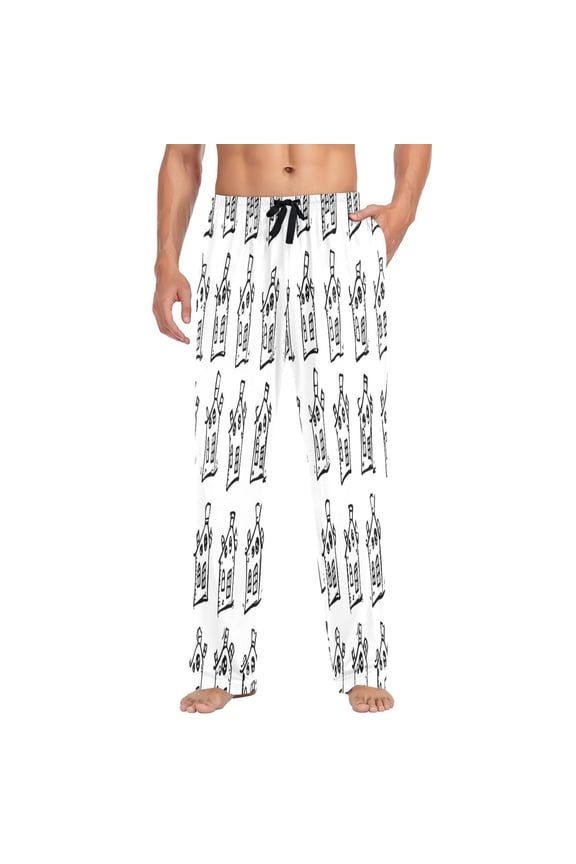 Sketch Of A Small House Mens Cotton Pajama Pants Long Staple Lightweight Sleep Bottoms with Pockets Breathable