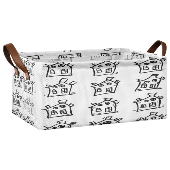 Sketch Of A Small House Open Home Storage Bins Foldable Metal Frame Shelf Baskets 16.9x11.4x7.7in Water-Resistant