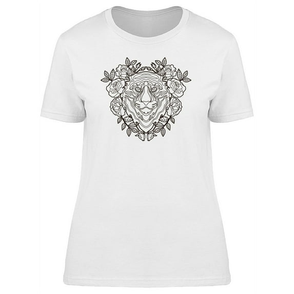 Sketch Of A Tiger And Flowers T-Shirt Women -Image by Shutterstock, Female x-Large