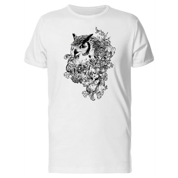 Sketch Of An Owl And Flowers T-Shirt Men -Image by Shutterstock, Male Large