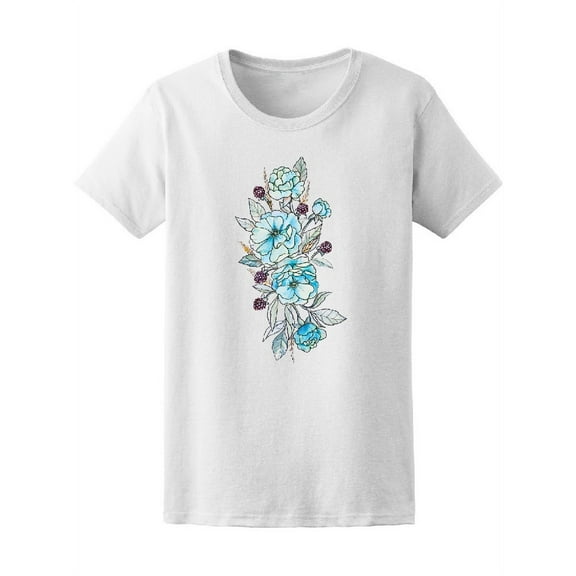 Sketch Of Beautiful Flowers T-Shirt Women -Image by Shutterstock, Female Medium