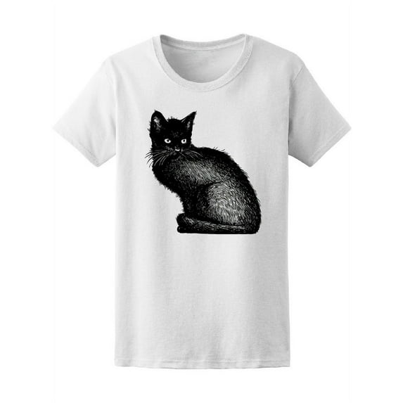 Sketch Of Black Kitten T-Shirt Women -Image by Shutterstock, Female Large