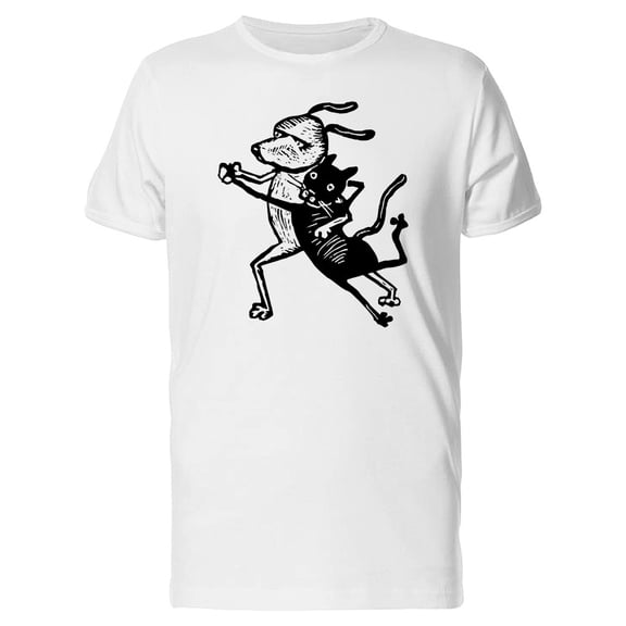 Sketch Of Cat And Dog Dancing T-Shirt Men -Image by Shutterstock, Male Small