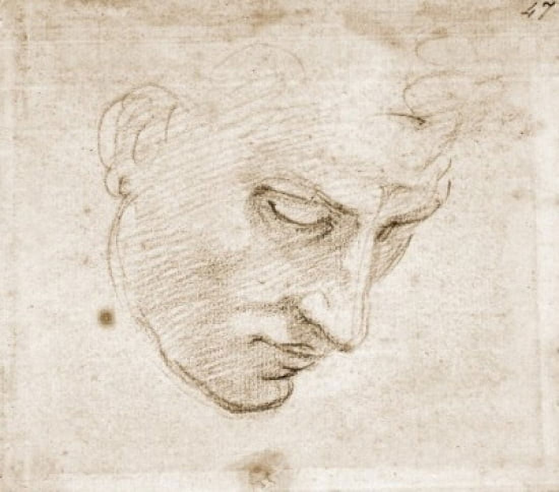 Sketch Of Face by Michelangelo Buonarroti 1475-1564 Italy Florence Galleria degli Uffizi Canvas Art - Michelangelo Buonarroti (18 x 24)