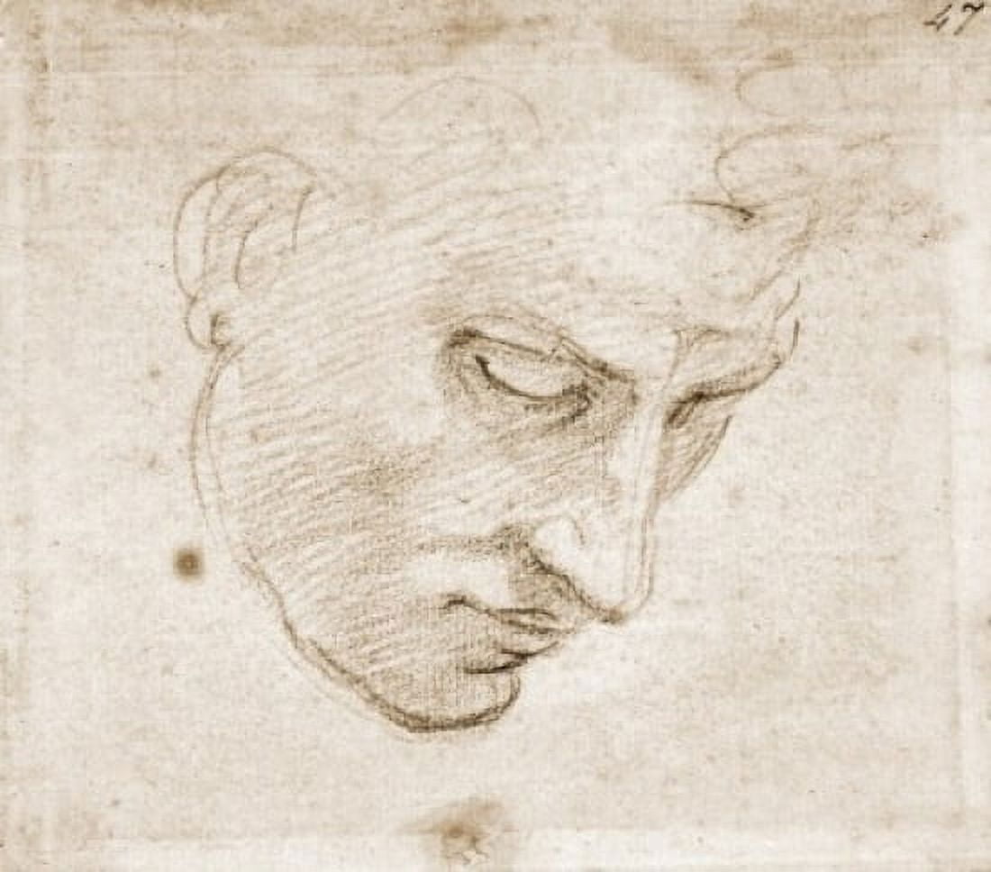 Sketch Of Face by Michelangelo Buonarroti 1475-1564 Italy Florence Galleria degli Uffizi Canvas Art - Michelangelo Buonarroti (24 x 36)
