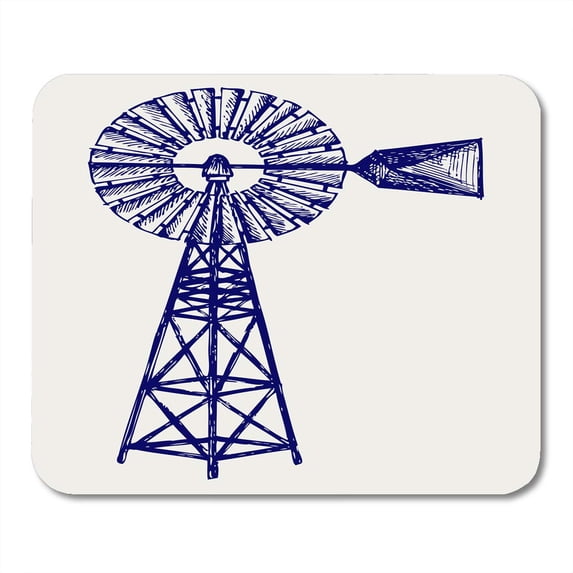 Sketch Old Windmill Doodle Wind Farm Pump Vintage Vane Mousepad Mouse Pad Mouse Mat 9x10 inch