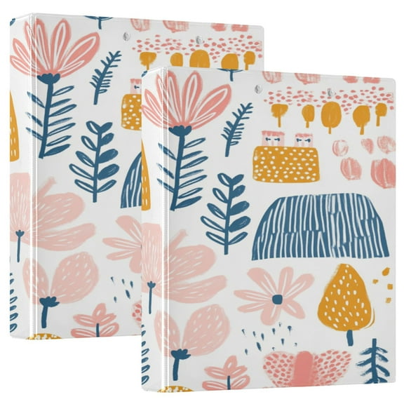 Sketch Pattern 12.4x10.6in PVC Round Ring Binder, D-Ring 3-Hole, Metal Clip, 200 Sheets