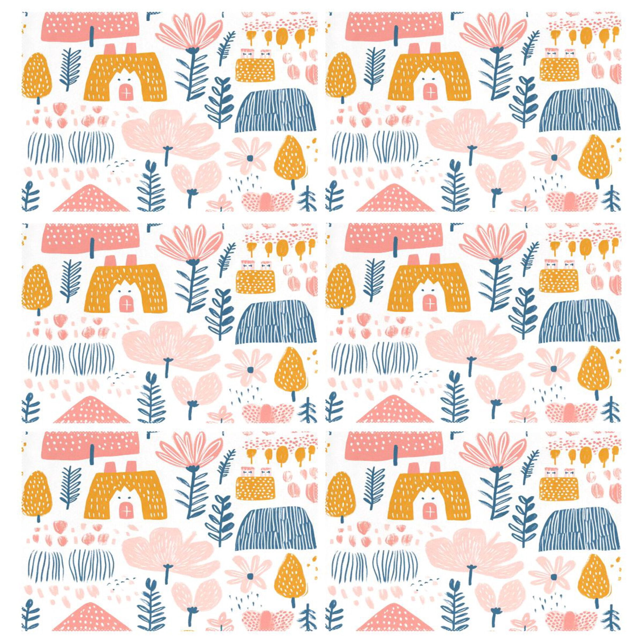 Sketch Pattern 6-Piece 12x18in Durable Place Mats, Heat-Proof and Non-Slip