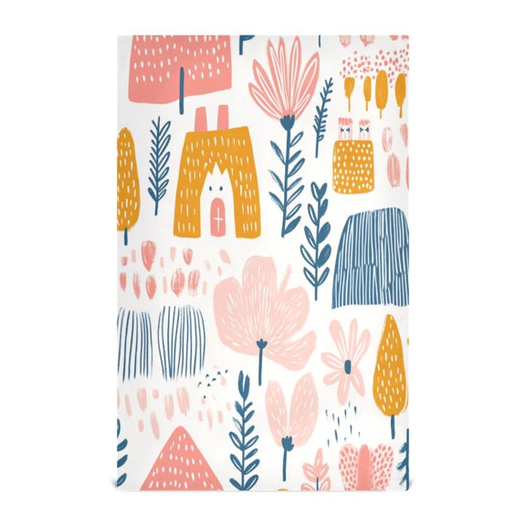 Sketch Pattern Decorative Waffle Towel Kitchen Dishcloth 28x18in Multi-Use Tea Towel