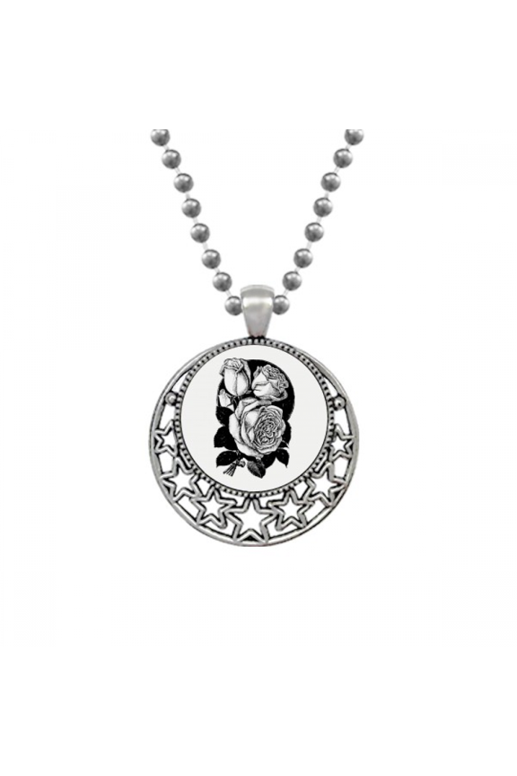 Sketch Rose Flower Pattern Necklaces Pendant Retro Moon Stars Jewelry