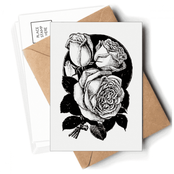 Sketch Rose Flower Pattern Postcards Envelopes Blank Note Cards Mailing