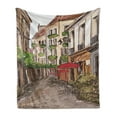 thumbnail image 1 of Sketch Soft Flannel Fleece Throw Blanket, Colorful Alley with Parisian Style Cafe and Buildings Patio Scene, Cozy Plush for Indoor and Outdoor Use, 50" x 60", Taupe and Multicolor, by Ambesonne, 1 of 5