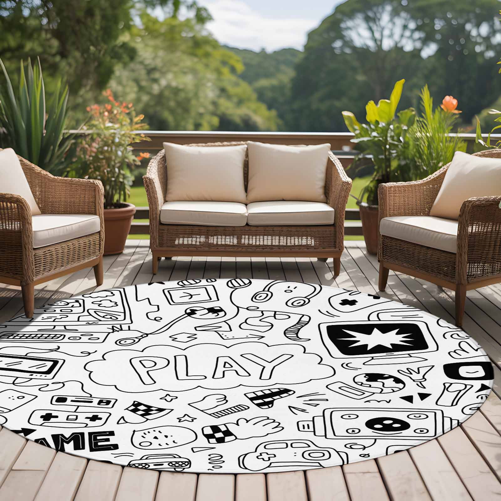 Computer Terminal Rug Sketch Style 6ft Round Rug for Living Room Under Coffee Table, Simple ...