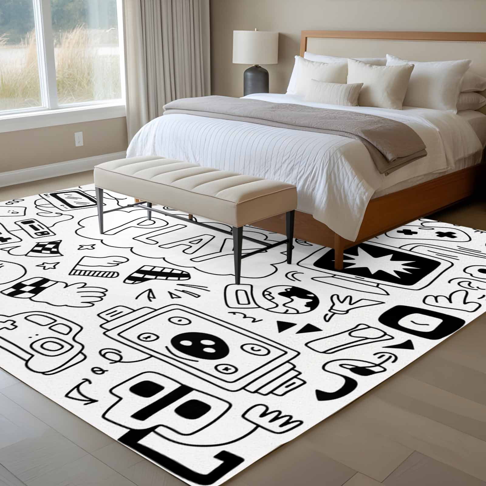 Computer Terminal Rug Sketch Style 6x9 Rug for Dining Room Table and Chair Setup, Simple ...