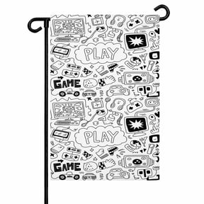 Sketch Style Garden Flag 12x18 Inch Simple Computer Game Console Line Double Sided Small Decorative Garden Flags for Outside, Outdoor Yard Porch Lawn Decoration