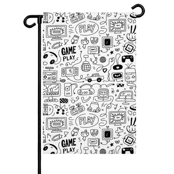 Sketch Style Garden Flag 12x18 Inch Simple Computer Game Console Lines Double Sided Small Decorative Garden Flags for Outside, Outdoor Yard Porch Lawn Decoration