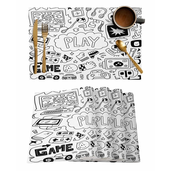 Sketch Style Placemats Set of 1 Simple Computer Game Console Line Heat Insulation Washable Place Mats, Rustic Non-Slip Table Mats for Dining Table Party Kitchen Decor,13x19 Inch