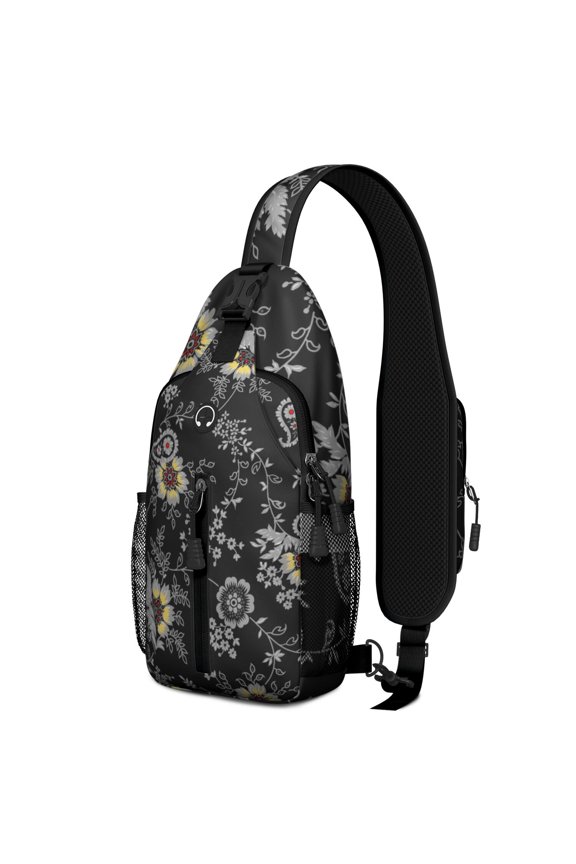 Sketch Style Sling Backpack, Geometric Crossbody Daypack with Tribal Patterns for Short Trips and Travel