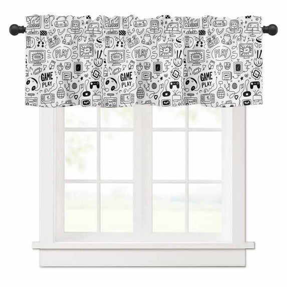Sketch Style Valances for Windows Simple Computer Game Console Lines Rod Pocket Curtain Valance Window Treatment Short Curtains for Kitchen Living Room, 60"x18"