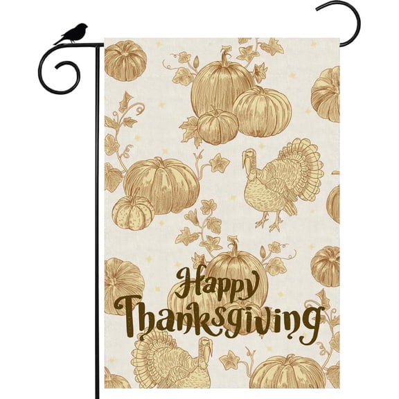 Sketch Turkey Pumpkin Thanksgiving Fall Garden Flag 12x18 Inch Double Sided Small Mini Yard Outdoor Outside Holiday Decoration