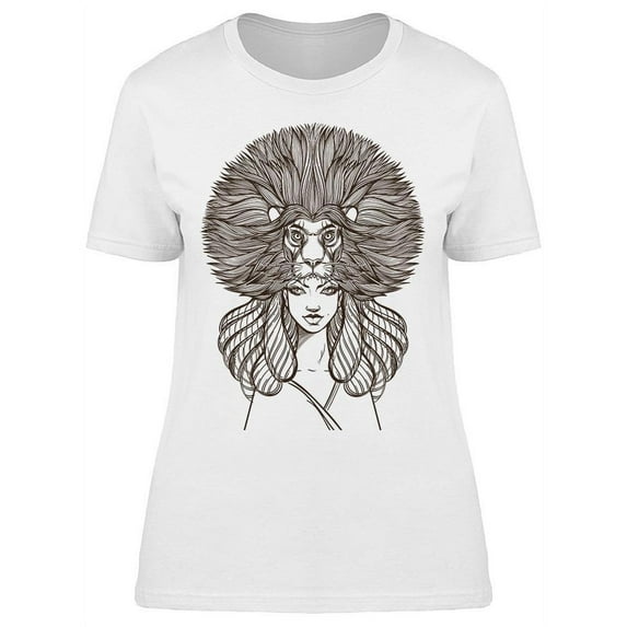 Sketch. Woman W/lion Mask T-Shirt Women -Image by Shutterstock, Female XX-Large