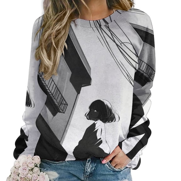 Sketch Womens Casual Crewneck Sweatshirt Long Sleeve Tops Cute Pullover Loose Fit