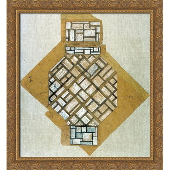 Sketch for the ceiling 28x30 Large Gold Ornate Wood Framed Canvas Art by Theo van Doesburg