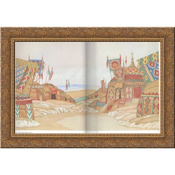 Sketch for the opera Prince Igor by Alexander Borodin 24x18 Gold Ornate Wood Framed Canvas Art by Ivan Bilibin