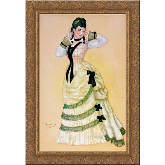Sketch of Kupavina for Ostrovsky's play Wolves and Sheep 24x16 Gold Ornate Wood Framed Canvas Art by Boris Kustodiev