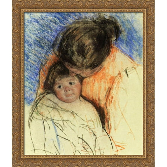 Sketch of Mother Looking down at Thomas 28x32 Large Gold Ornate Wood Framed Canvas Art by Mary Cassatt