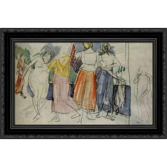 Sketch of the painting Girls on the Volga 24x18 Black Ornate Wood Framed Canvas Art by Petrov Vodkin, Kuzma