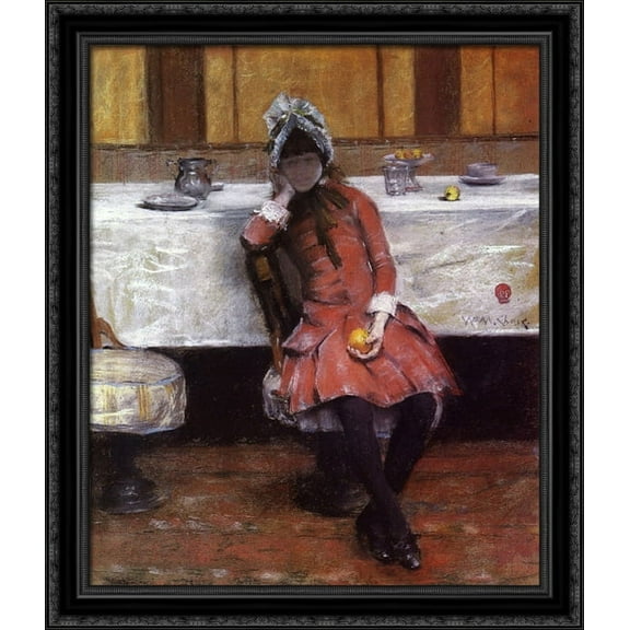 Sketch on a Young Girl on Ocean Steamer 28x32 Large Black Ornate Wood Framed Canvas Art by William Merritt Chase