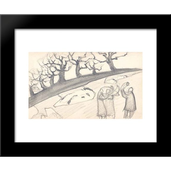 Sketch with trees and people with buggles 20x24 Framed Art Print by Nicholas Roerich