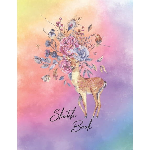 Sketchbook: Activity Sketch Book Watercolor Abstract Painting Instruction Large 8.5 x 11 Inches with 110 Pages (Deer Watercolor Canvas Cover) (Paperback)