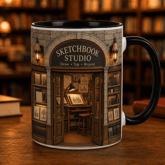 Sketchbook Coffee Mug for Drawing Lovers, Bookstore Accent Mug Artist Gift