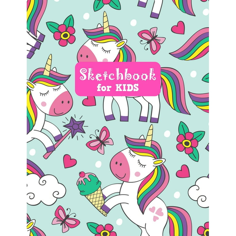 Sketchbook for kids ages 8-12: Cat unicorn kawaii on pink glitter cover  Childrens Sketch Book for Drawing, Doodling or Learning to Draw, Journal  And