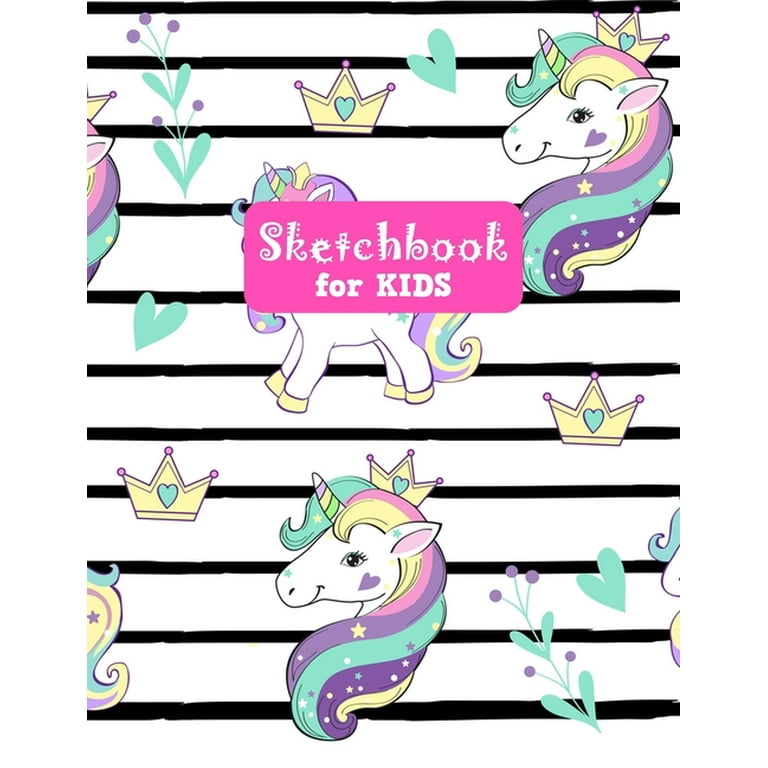 Sketchbook for kids ages 8-12: Cat unicorn kawaii on pink glitter cover  Childrens Sketch Book for Drawing, Doodling or Learning to Draw, Journal  And