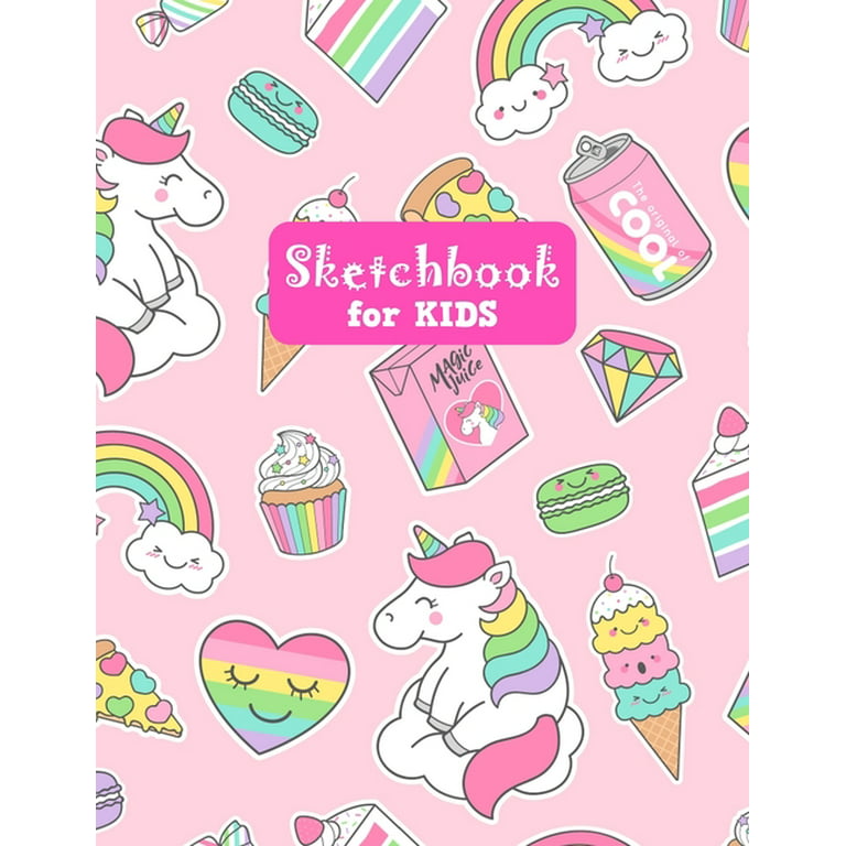 Sketch Book for Girls: Cute Unicorn on Vibrant Bright Pink Background!  Large Blank Sketchbook for Girls, Notebook for Drawing, Writing, Painting