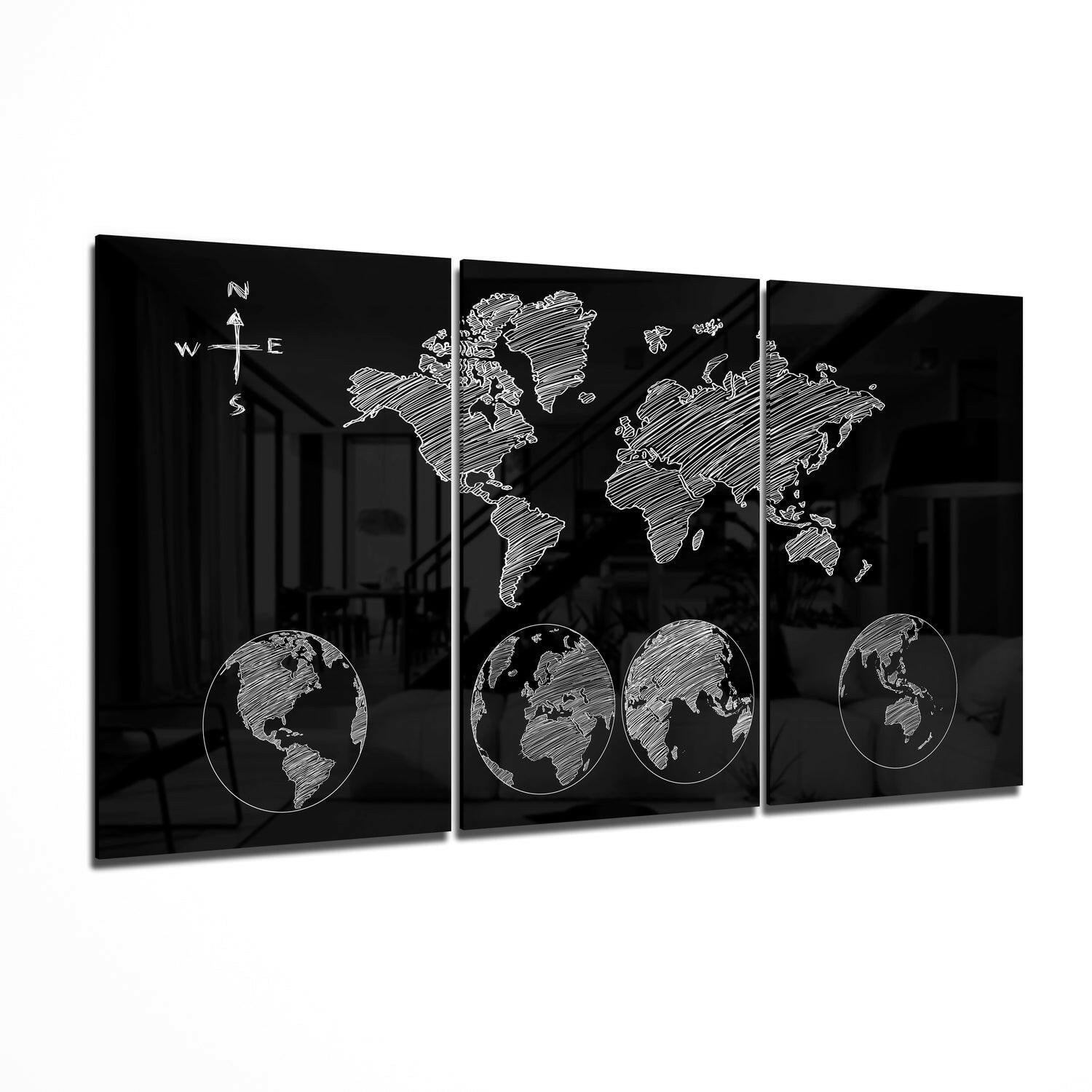 Sketched Compass Globe World Map Glass Wall Art - Walmart.com