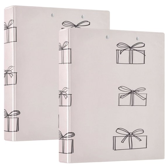 Sketched Gift Boxes Pattern 12.4x10.6in PVC Round Ring Binder, D-Ring 3-Hole, Metal Clip, 200 Sheets