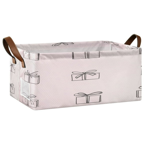 Sketched Gift Boxes Pattern Open Home Storage Bins Foldable Metal Frame Shelf Baskets 16.9x11.4x7.7in Water-Resistant